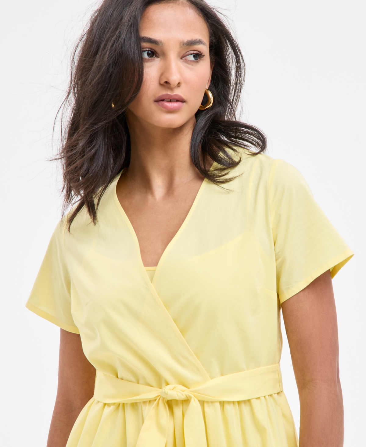 Hugo Boss Women's Cotton Short-sleeve Fit & Flare Dress In Med Yellow