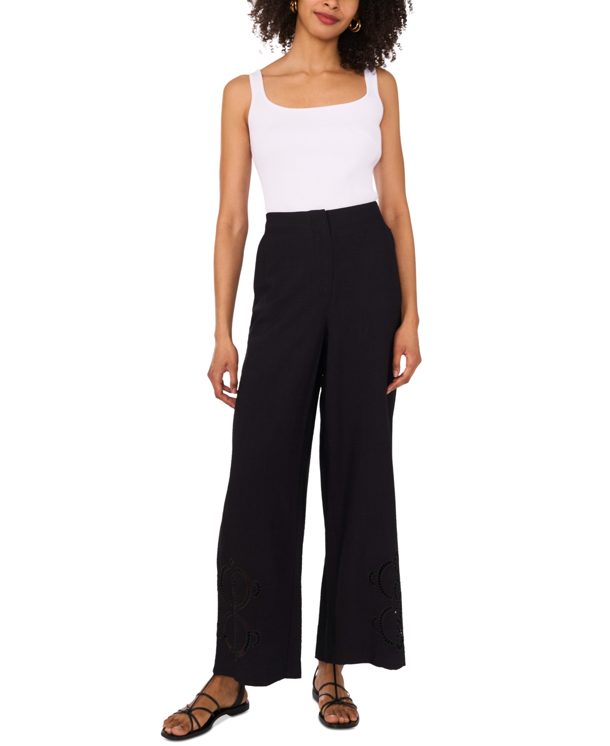 Shop Vince Camuto Women's Embroidered Wide Leg Pants In Rich Black