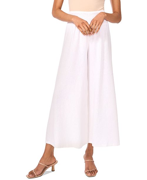 alfani Vince Camuto Women's Linen Blend Smocked Waist Cropped Wide Leg Pants Women's Fashion Shoes & Accessories