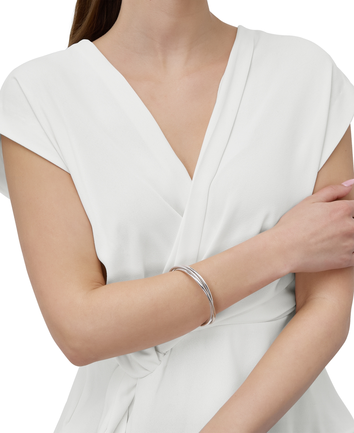 Macy's Polished Triple-row Twist Bangle Bracelet In Sterling Silver In Silver