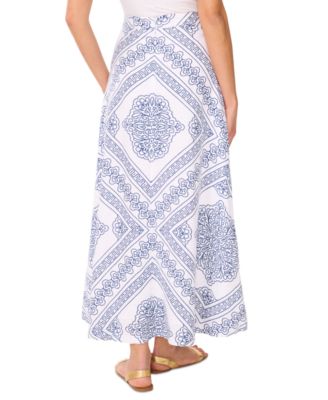 Women's Linen-Blend A-Line Printed Maxi Skirt