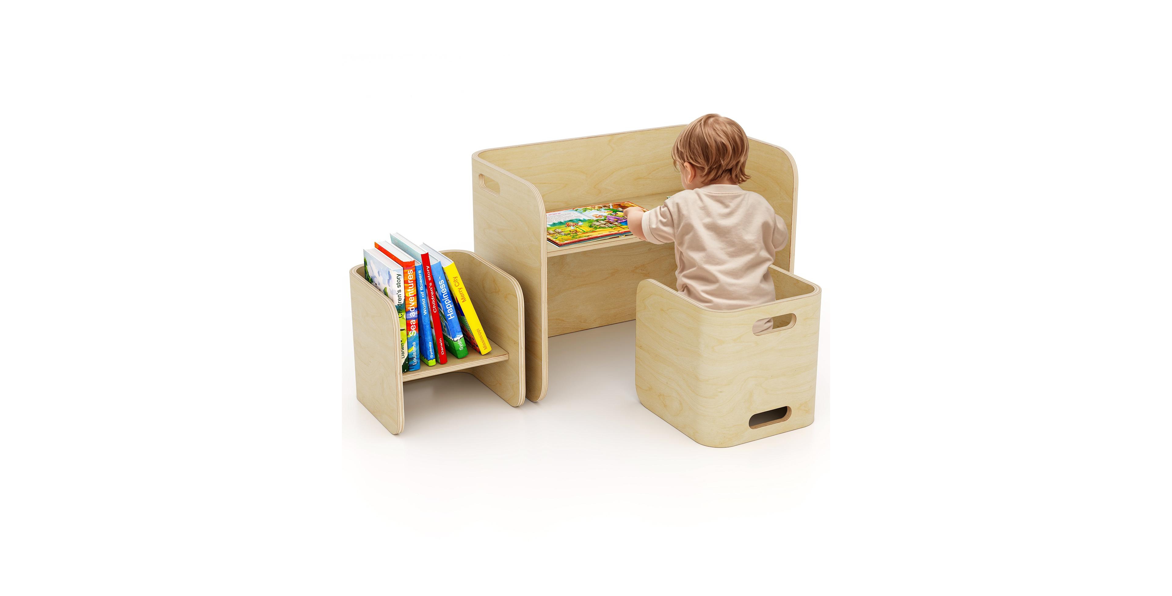 3 Pieces Kids Wooden Table and Chair Set