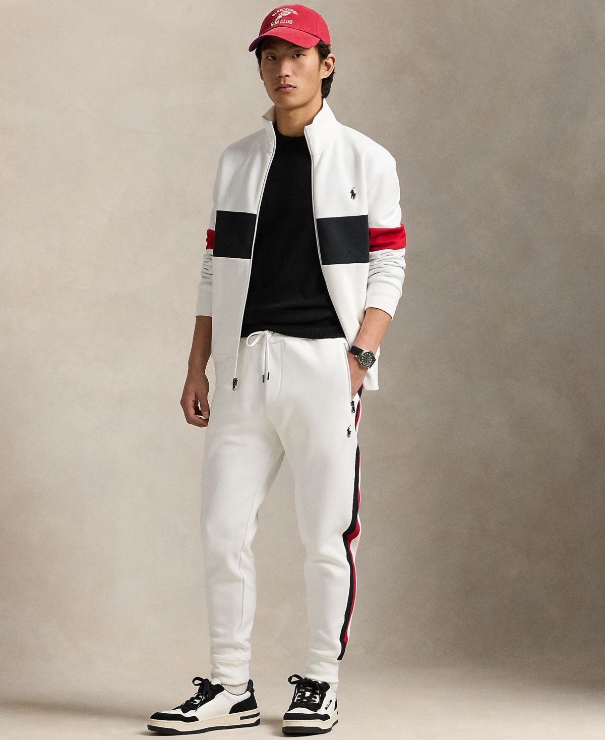 Polo Ralph Lauren Block Design High Collar Sweatshirt With Pockets In White