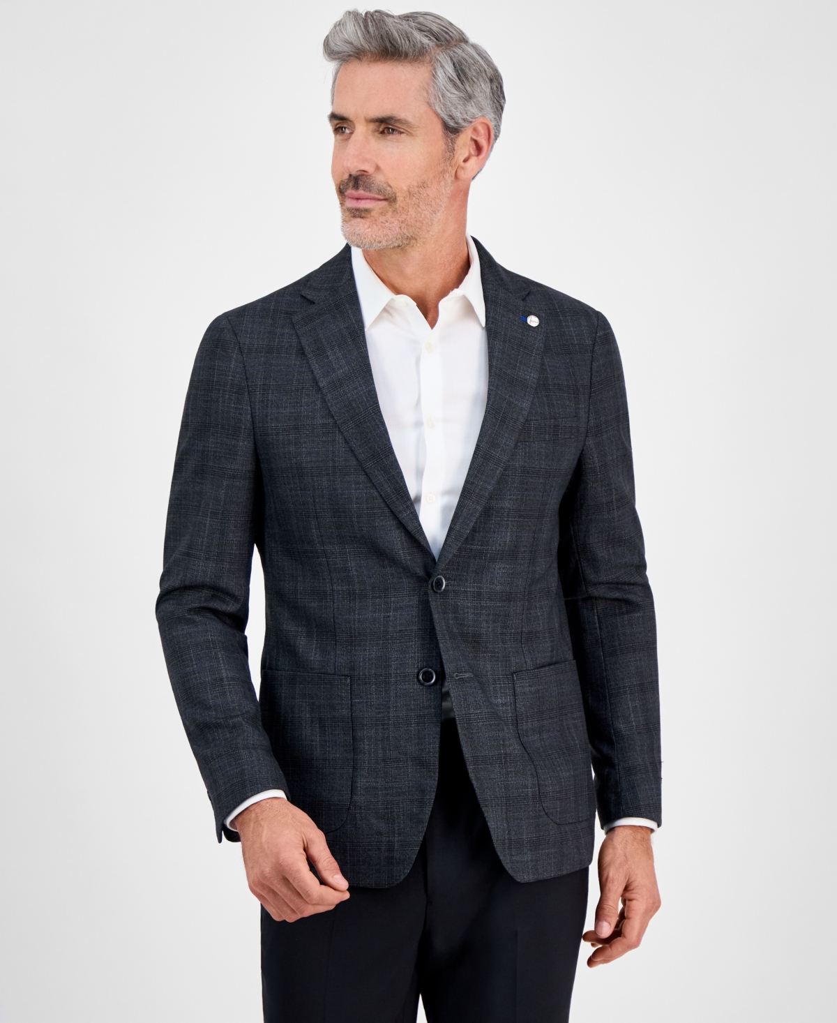 Men's Slim-Fit Plaid Stretch Sport Coat - Charcoal
