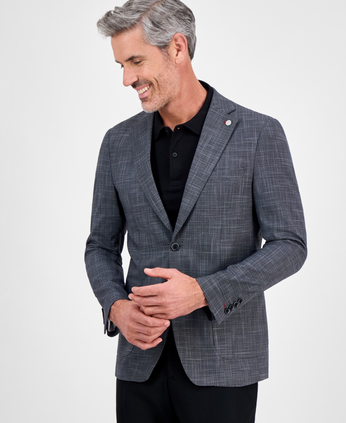 Men's Slim-Fit Plaid Stretch Sport Coat - Charcoal