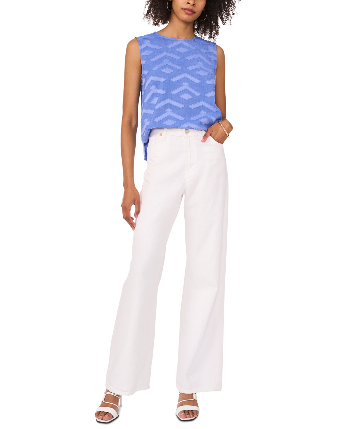 Shop Vince Camuto Women's Textured Sleeveless Crewneck Top In Serene Sky