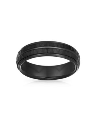 Stripe Grooved Solid Black Matt Hammered Titanium Band Ring Comfort Fit