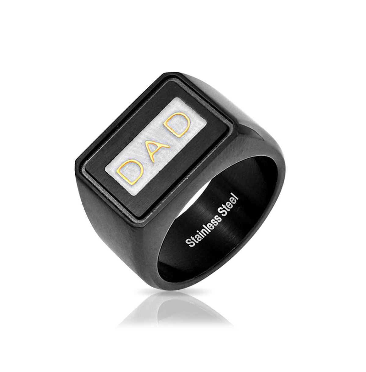 Dad Word Black Band Square Signet Ring Oxidized Stainless Steel - Black