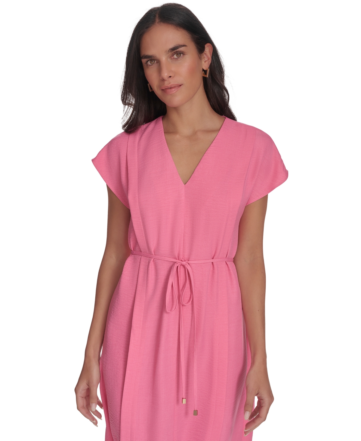 Calvin Klein Women's Tie-waist V-neck Midi Dress In Azaela