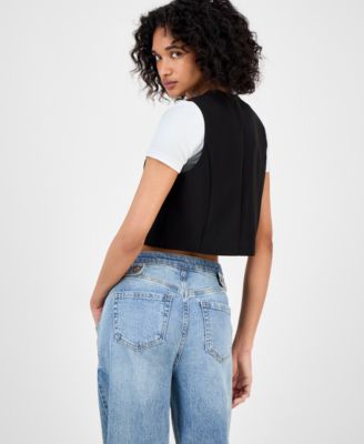 Women's V-Neck Button-Front Sleeveless Vest, Exclusively at Macy's  