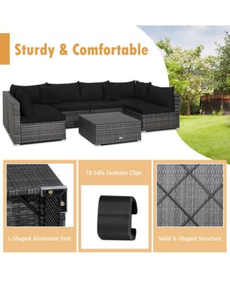 7PCS Patio Rattan Sectional Sofa Set Outdoor Furniture Set w/ Cushions
