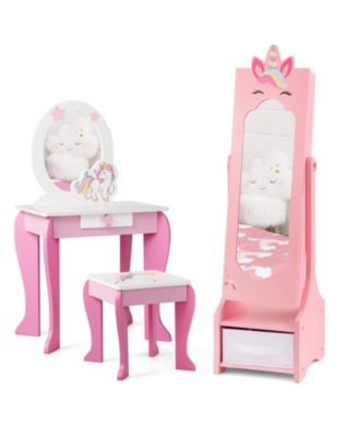 Kids Jewelry Cabinet with Full-Length Mirror for Kids Bedroom and Playroom