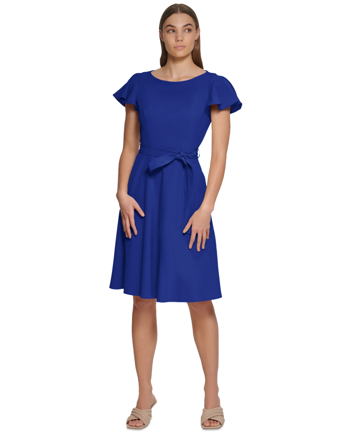 Women's Flutter-Sleeve Tie-Waist Dress - Ultramarine