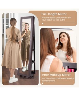 360° Rotatable 2-in-1 Lockable Jewelry Cabinet with Full-Length Mirror