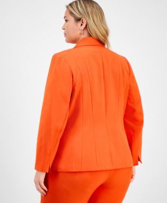 Plus Size Notched Collar Paneled One-Button Blazer