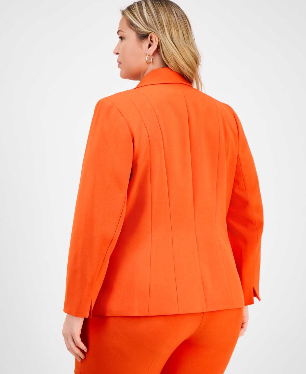 Kasper Plus Size Notched Collar Paneled One-button Blazer In Orange