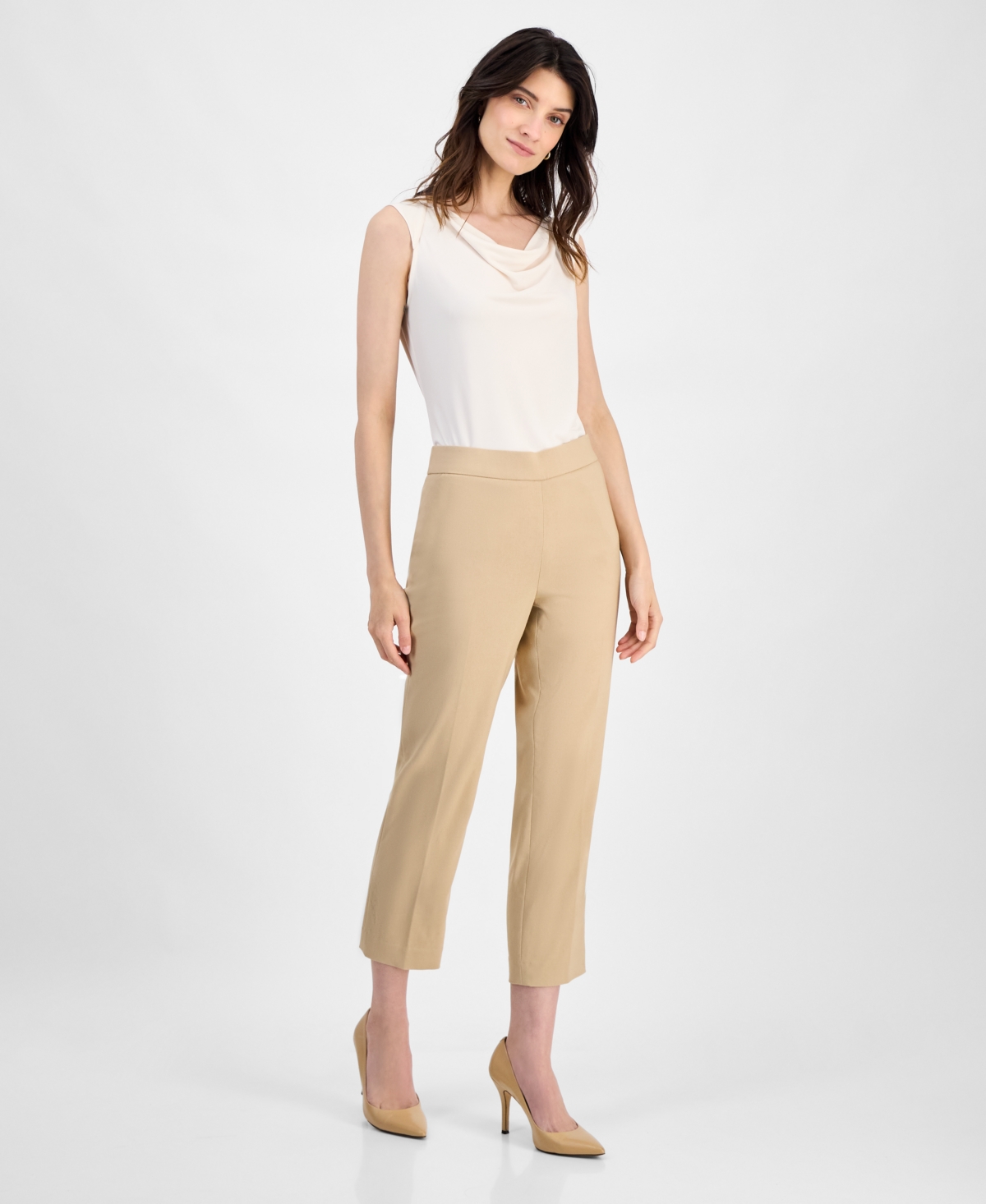 Kasper Women's Stretch Twill Pull-on Cropped Pants, Regular & Petite Sizes
