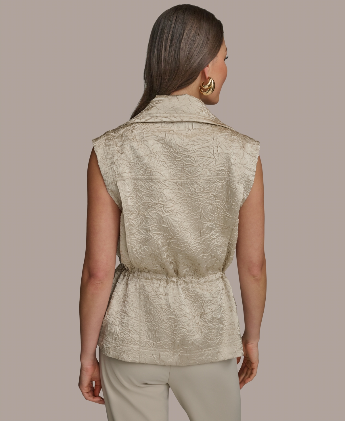 Donna Karan Women's Crinkled Satin Vest In Tuscan Grey
