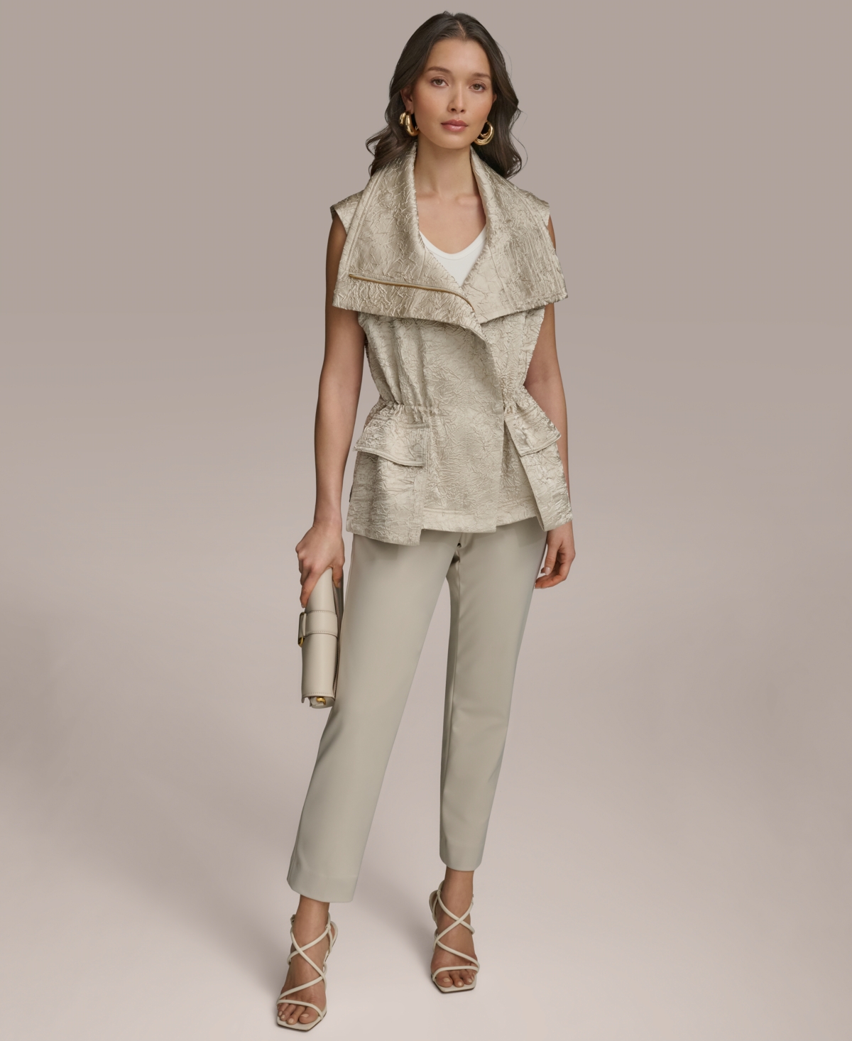 Donna Karan Women's Crinkled Satin Vest In Tuscan Grey