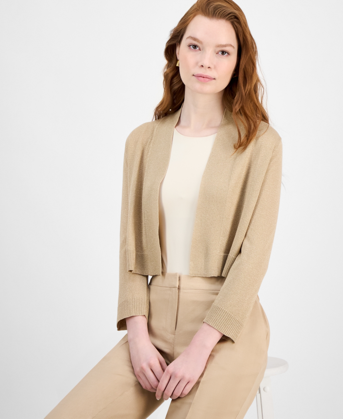Kasper Women's Kissing-front Cropped Shrug Cardigan