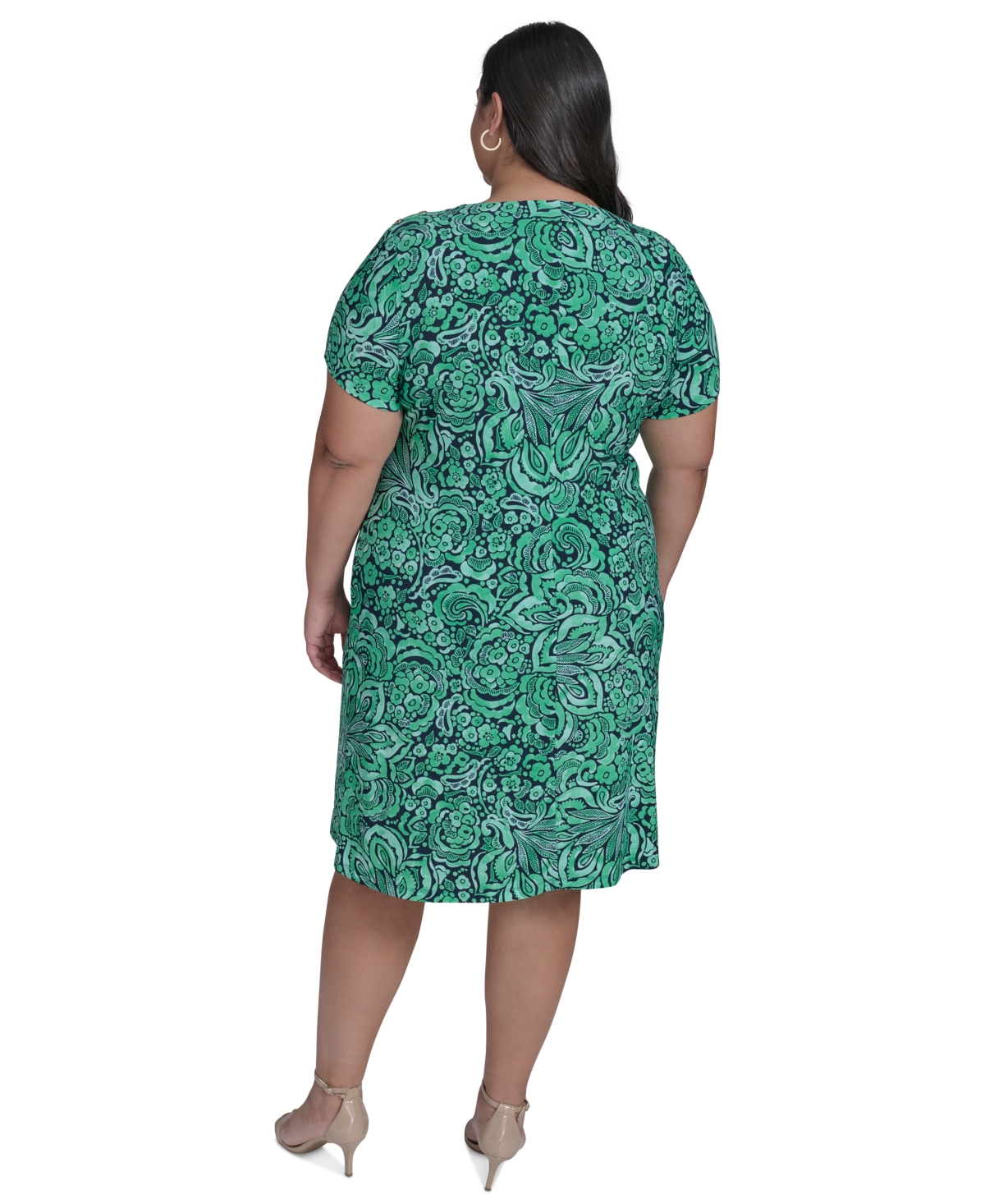 TOMMY HILFIGER PLUS SIZE TIDAL FLOWER SHORT-SLEEVE DRESS 