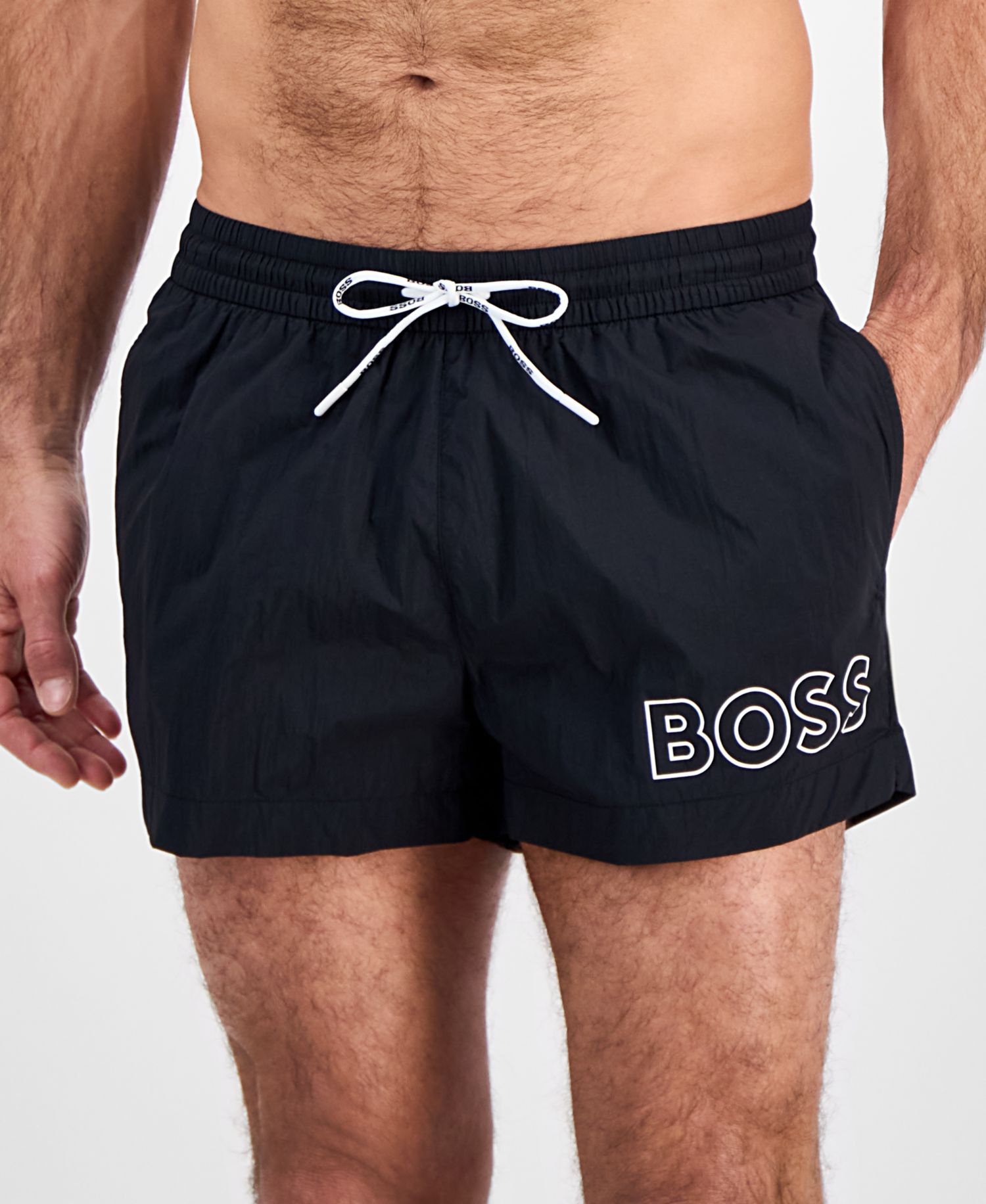 BOSS Men's Mooneye Outlined Logo Drawstring 3" Swim Trunks