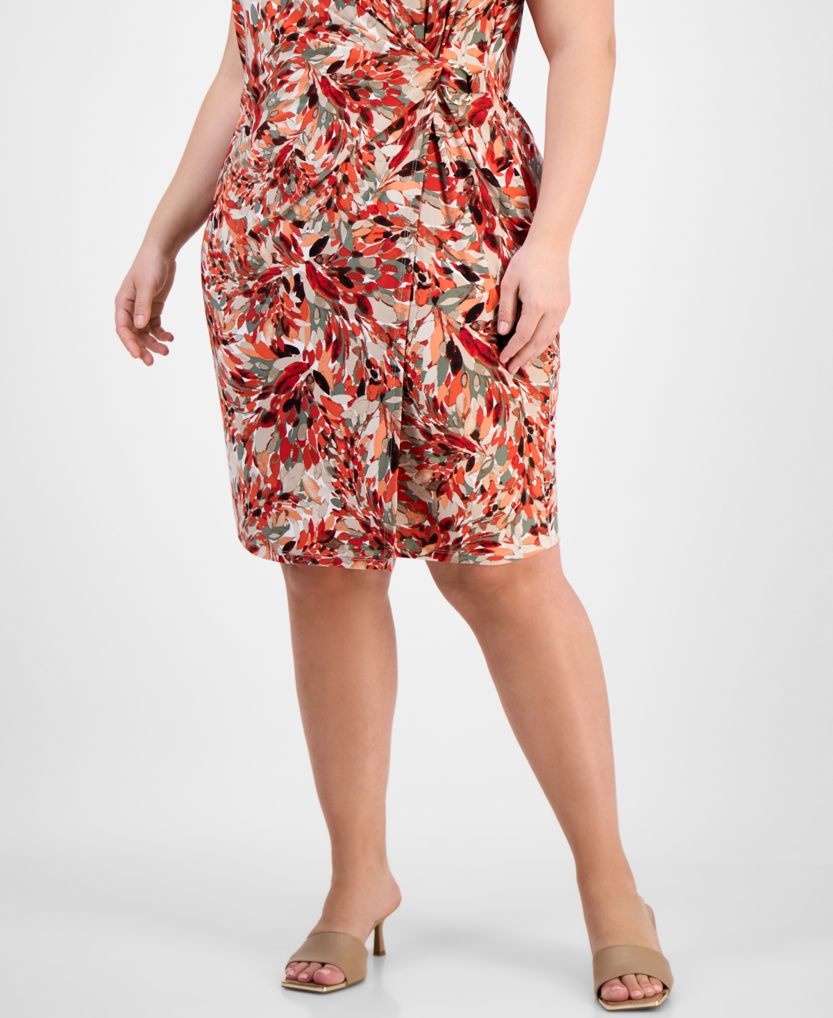 Kasper Plus Size Printed Sleeveless Faux-wrap Sheath Dress