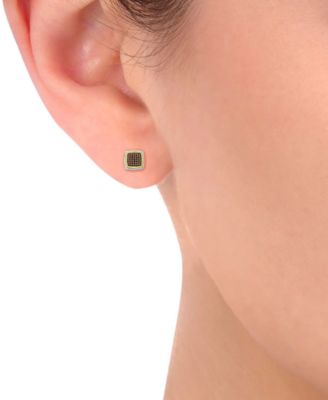 Men's Brown Diamond Square Cluster Stud Earrings (1/3 ct. tw) in 10k Gold