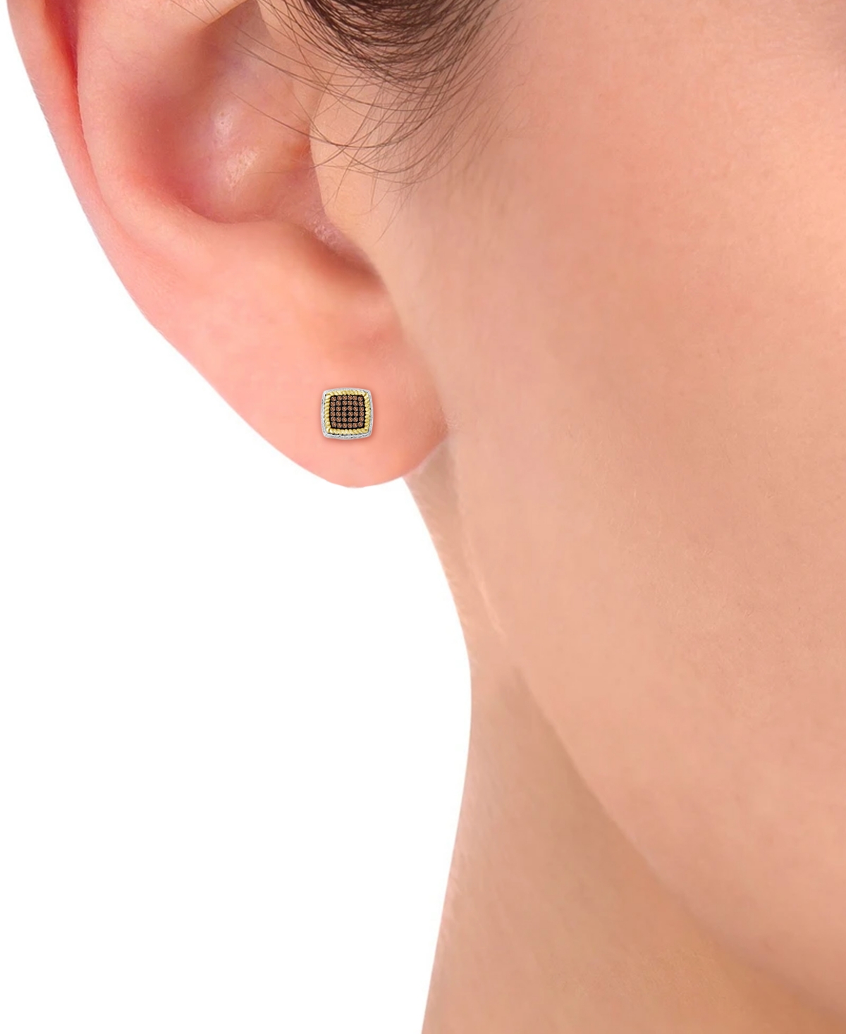Macy's Men's Brown Diamond Square Cluster Stud Earrings (1/3 Ct. Tw) In 10k Gold