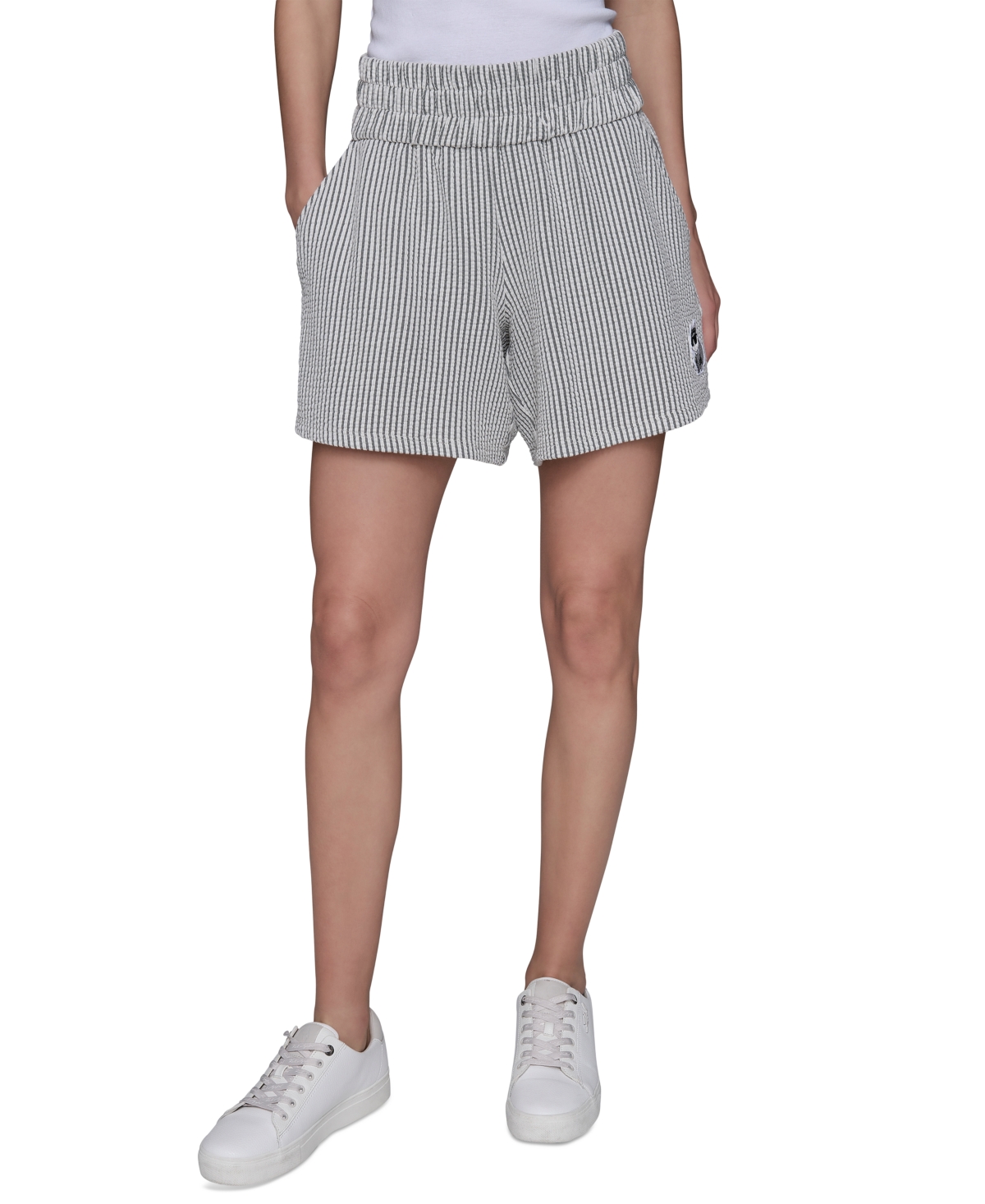Women's Striped Logo Pull-On Shorts - Black/soft White