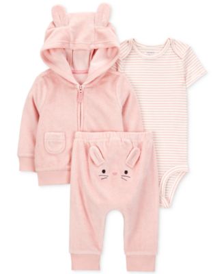 Carter's - Baby Girls Bunny Little Hooded Cardigan, Bodysuit & Pants, 3 Piece Set