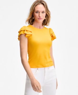 On 34th - Women's Flutter-Sleeve Ribbed Top, Created for Macy's