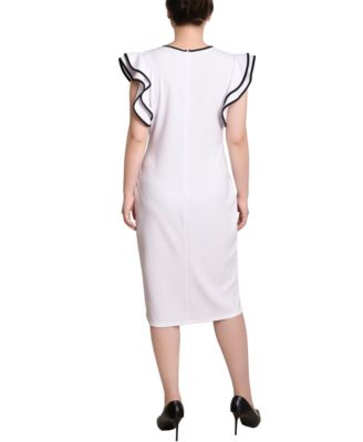 Petite Ruffle Sleeve Dress with Contrast Tipping