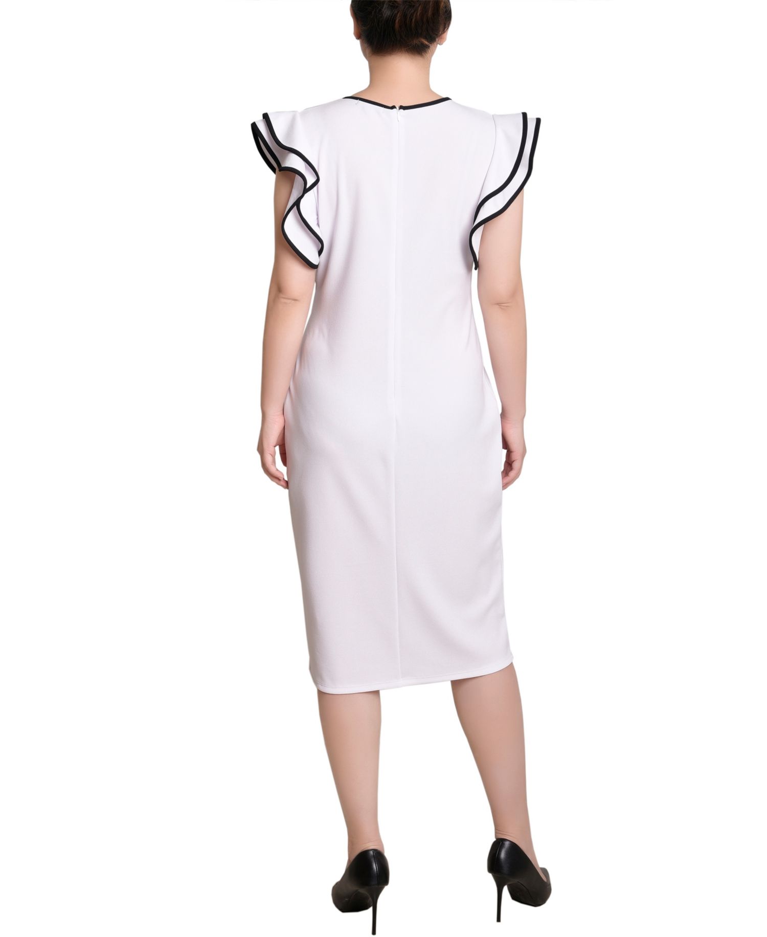 Petite Ruffle Sleeve Dress with Contrast Tipping