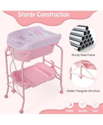 Folding Baby Changing Table with Bathtub and 4 Universal Wheels
