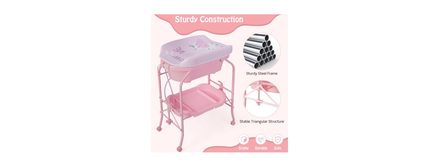 Folding Baby Changing Table with Bathtub and 4 Universal Wheels