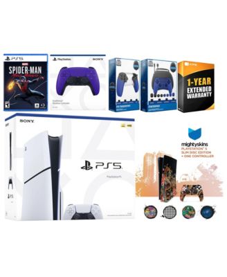 Playstation 5 Slim Disc with Spider-Man: Miles Morales, Extra Cobalt Blue Controller, Gamer Kit, Trigger Kit and MightySkins Decal Voucher + 1 Ye