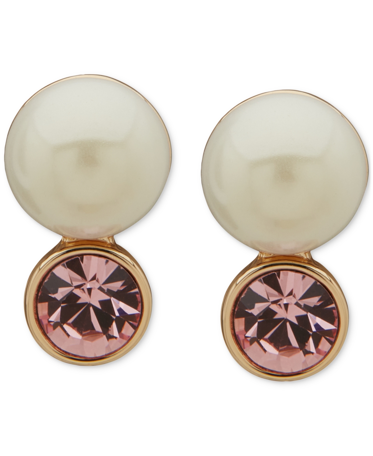 Gold-Tone Crystal & Stone Stud Earrings - Pink