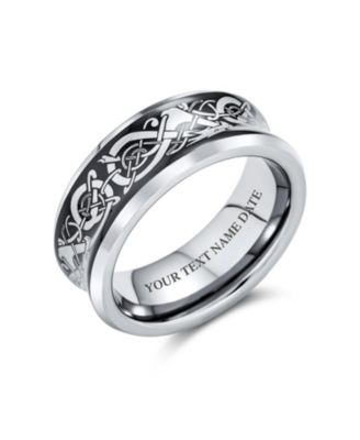 Celtic Knot Dragon Inlay Couples Concave Titanium Promise Band Ring Black Silver Gold Tone Comfort Fit 8MM