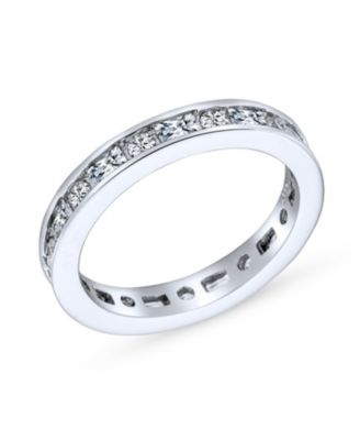 Minimalist Thin Pave Round Baguette Stackable Eternity  Band Ring .925 Sterling Silver 2MM