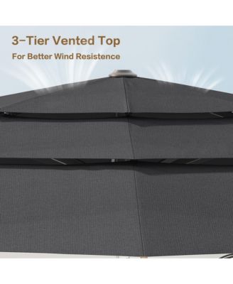 11 ft. Outdoor Patio Market Beach Umbrella with 3-Tier Vented Canopy, With 8 Heavy-Duty Ribs & Crank Tilt in Blue