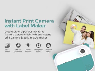 Camera Insta Wi 4-in-1 Instant Print Camera and Label Maker for Kids  12MP Photos, 1080P Video, 32GB microSD, for Age 5-15 (Teal)