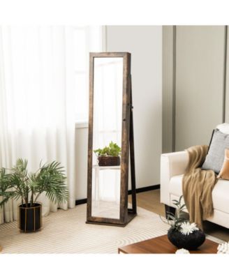 Standing Lockable Jewelry Storage Organizer with Full-Length Mirror