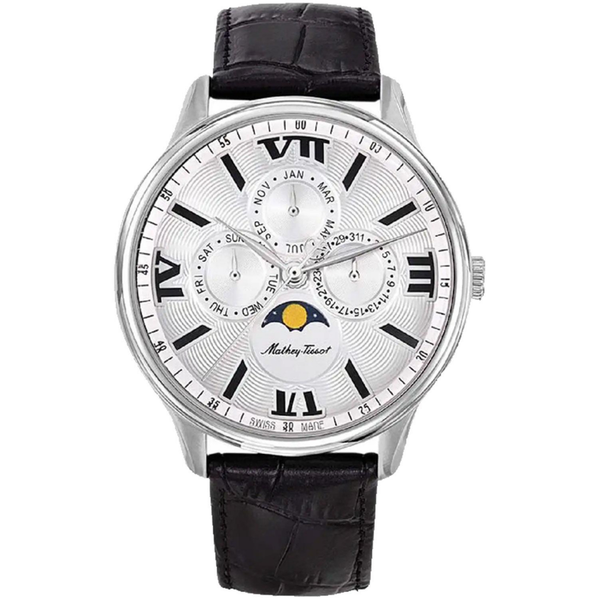 Mathey Tissot Men's Edmond Moon Phase Silver Dial Watch - H1886RAI - Silver
