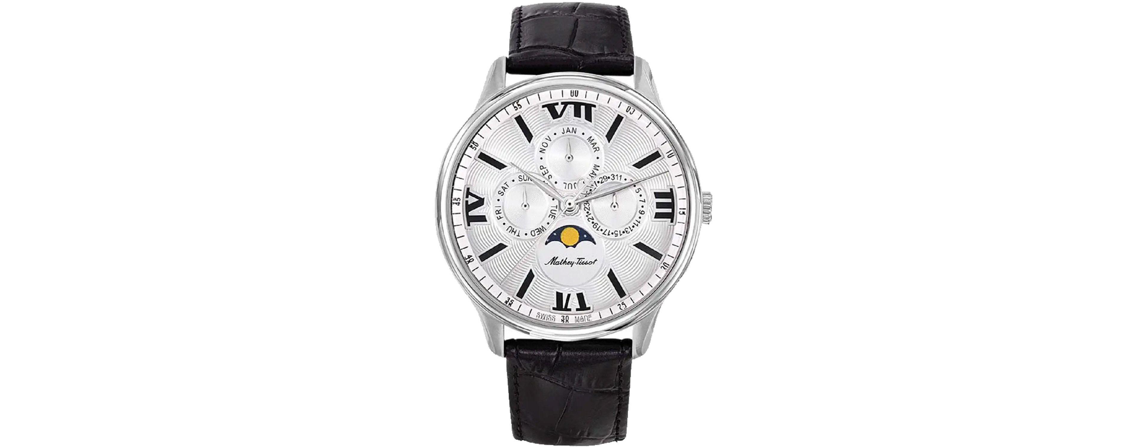 Mathey Tissot Men's Edmond Moon Phase Silver Dial Watch - H1886RAI