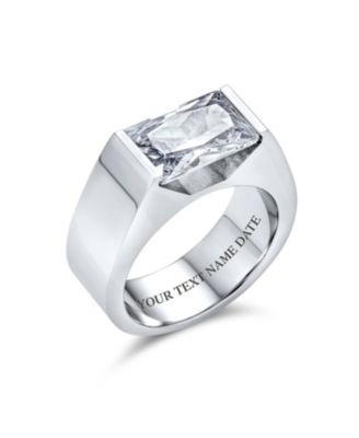 Simple Geometric 4CTW Rectangular Cubic Zirconia Emerald Cut CZ Statement Promise Ring Silver Tone Stainless Steel