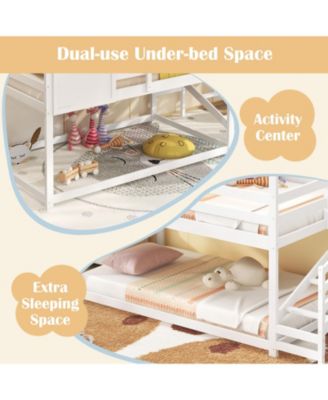 Twin House Bed with Stairs and Roof for Kids