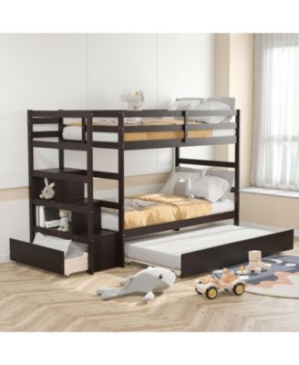 Twin Over Twin Bunk Bed with Storage Shelf and Drawer
