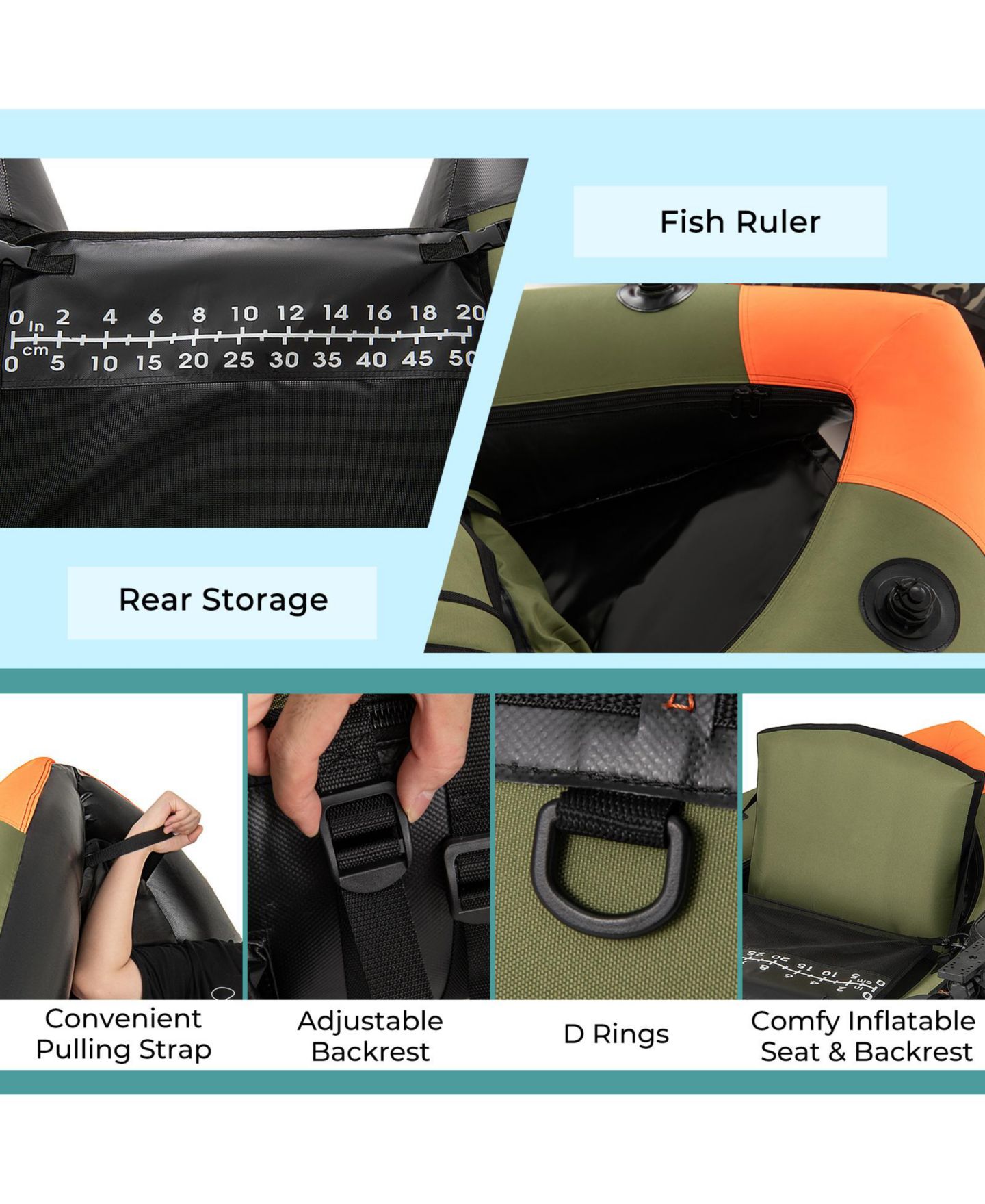 Детская игрушка HONGGE Portable Fishing Boat with Rod Holders and 3 Storage Box Seats, цвет: Зелёный — фото 9
