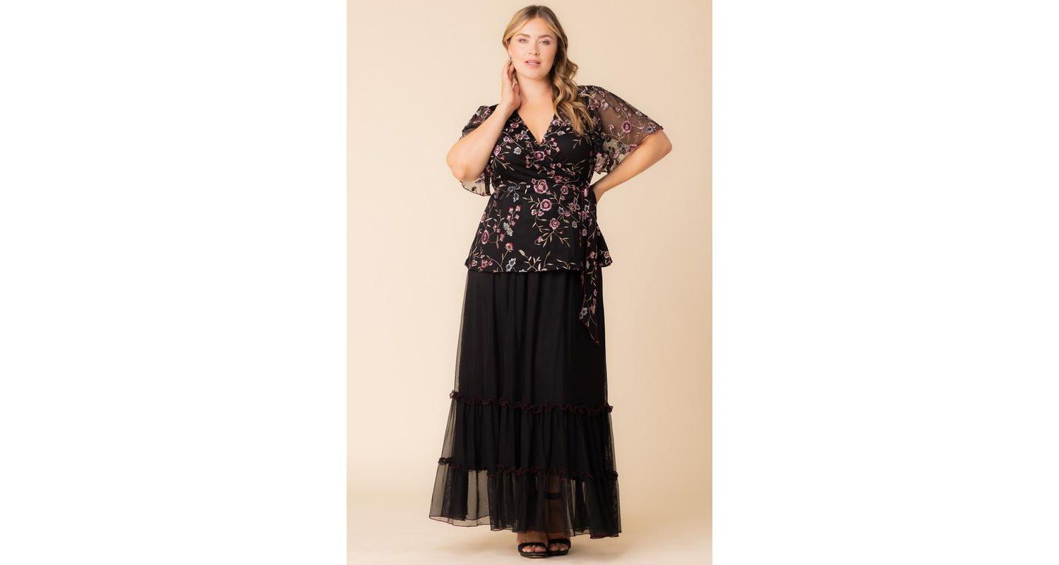 Plus Size Rosalie Embroidered Wrap Top